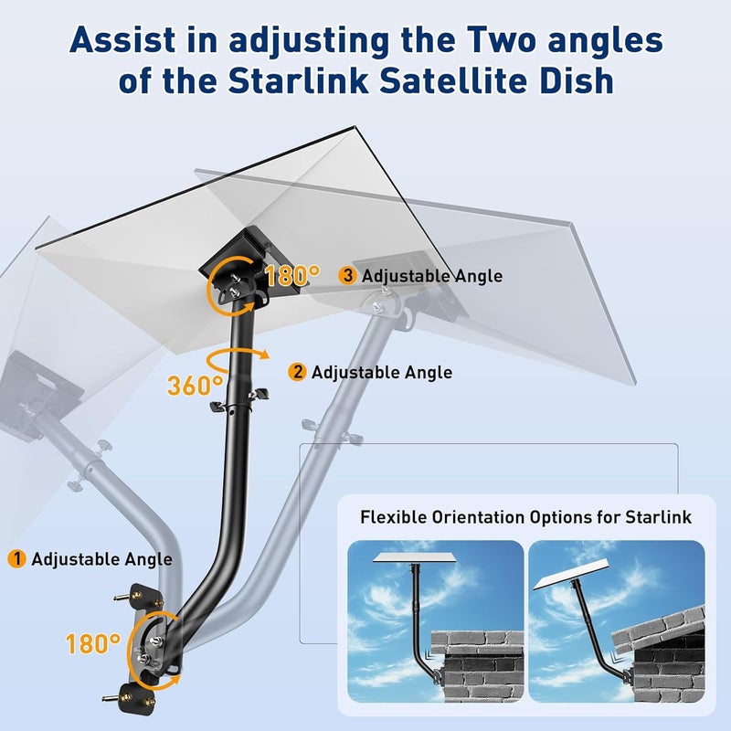 WTPGTI Starlink Gen 3 Mount, Lengthening 360° Adjustable Starlink Mounting Kit Compatible with V3 Standard Dish, Wall Mount/Roof for Starlink Internet Kit Satellite - Image 2